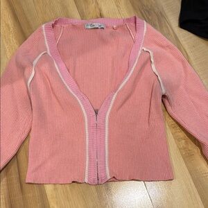 Mixologie Pink Cardigan Sweater with White Trim